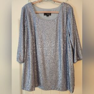 Alex Evenings Light Blue Sequin Tunic Top NWOT Party Banquet Event 2X Wedding